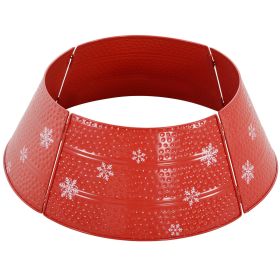 Christmas Tree Collar Steel Tree Ring Skirt Home Xmas Decoration with Snowflake Engraved, 26" Base, Red