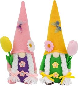 Spring Decor for Home, Easter Gnomes with Tulip Butterfly Decorations for Table Tiered Tray, Handmade Figurines Gnomes Gifts for Mothers Day