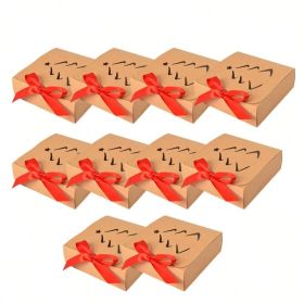 10PCS Christmas Gift Box With Lids Kraft Paper Gift Box With Ribbon Christmas Tree Present Treat Boxes For Holiday Party Favor Supplies (Option: 10pcs)