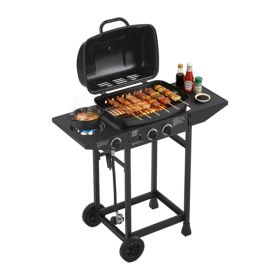 2 Burner BBQ Propane Gas Grill With Side Burner 24000 BTU Output Stainless Steel Barbecue Grill With Enameled Grates And Side Tables For Outdoor (Option: defaulttitle)