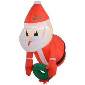 3.4' Inflatable Santa Claus Holding Wreath w/ LED Lights, Blow-Up Outdoor Hanging Display for Garden Party (Option: Red-160x160x120 mm)