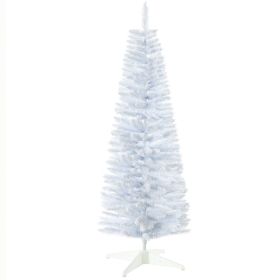 5' Decorated Christmas Tree Snow Flocked Artificial Christmas Tree with Pencil Shape, Realistic Branches, White (Option: White-950x180x210 mm)