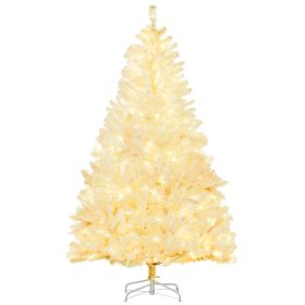 HOMCOM 6ft Tall Prelit Artificial Christmas Tree Holiday Decor With 638 Branches, 220 Warm White LED Lights, Auto Open, White (Option: white)