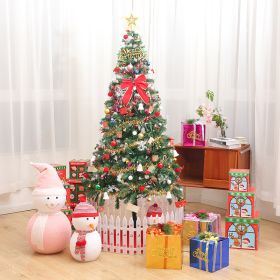 6ft Artificial Christmas Tree With LED Energy-saving Lights, Including 195 Pendant Tree Skirts And Guardrails (Option: Green)