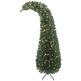 6 ft Prelit Christmas Tree, Whimsical Xmas Tree Slim High Mountain Fir with 200 LEDs and Metal Stand, Green (Option: Green-864x190x210 mm)