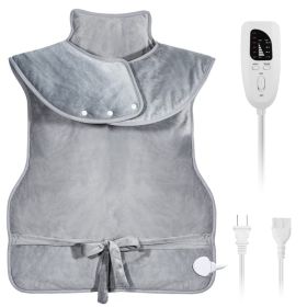 1Pc 36.6x22in Electric Heating Wrap For Neck Shoulder Fast Heating Pad Mat Heated Neck Wrap For Back Pain Relief With 6 Temperature Settings 4 Ti (Option: Grey)